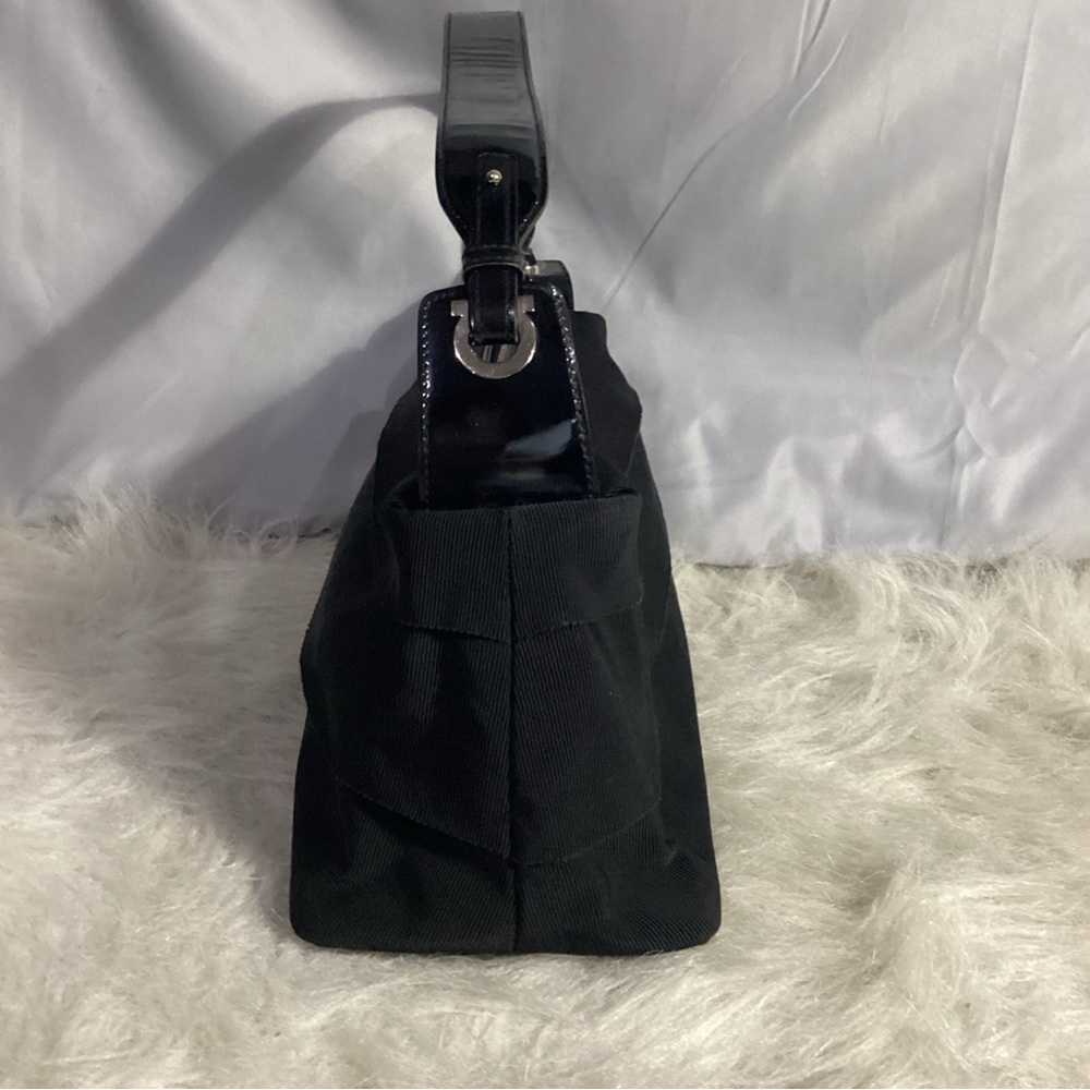 SOLD……..Salvatore Ferragamo Small Black Canvas Patent Leather Shoulder Bag VGUC - Picture 4 of 11